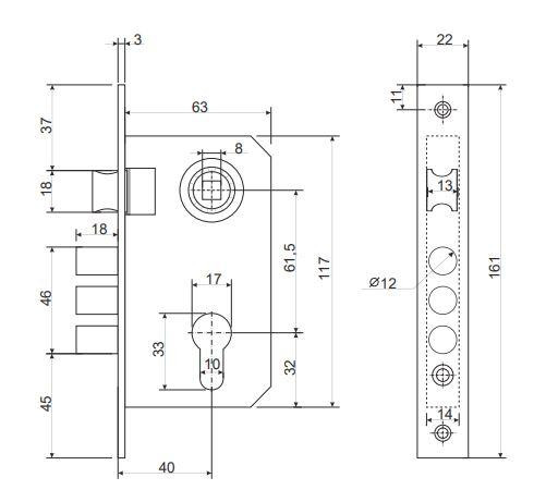 Замок врезной Vela 1023-СR
