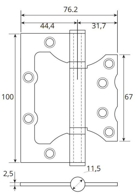Петля накладная (бабочка) Vela 100*75*2.5-2BB-AB бронза