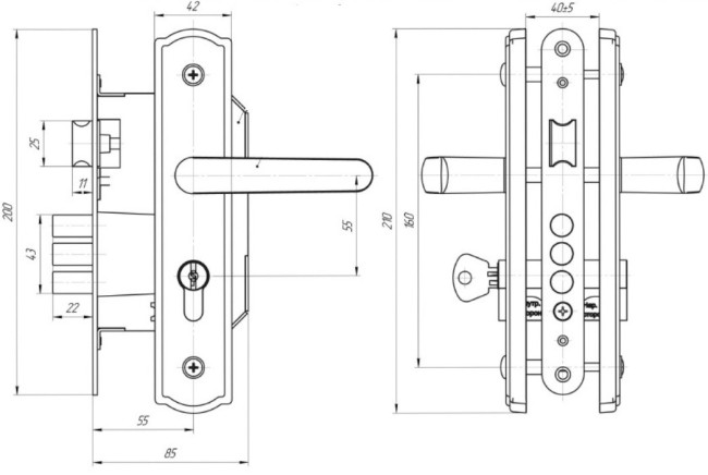 Замок врезной Avers ЗВ4-1-8 (медь)